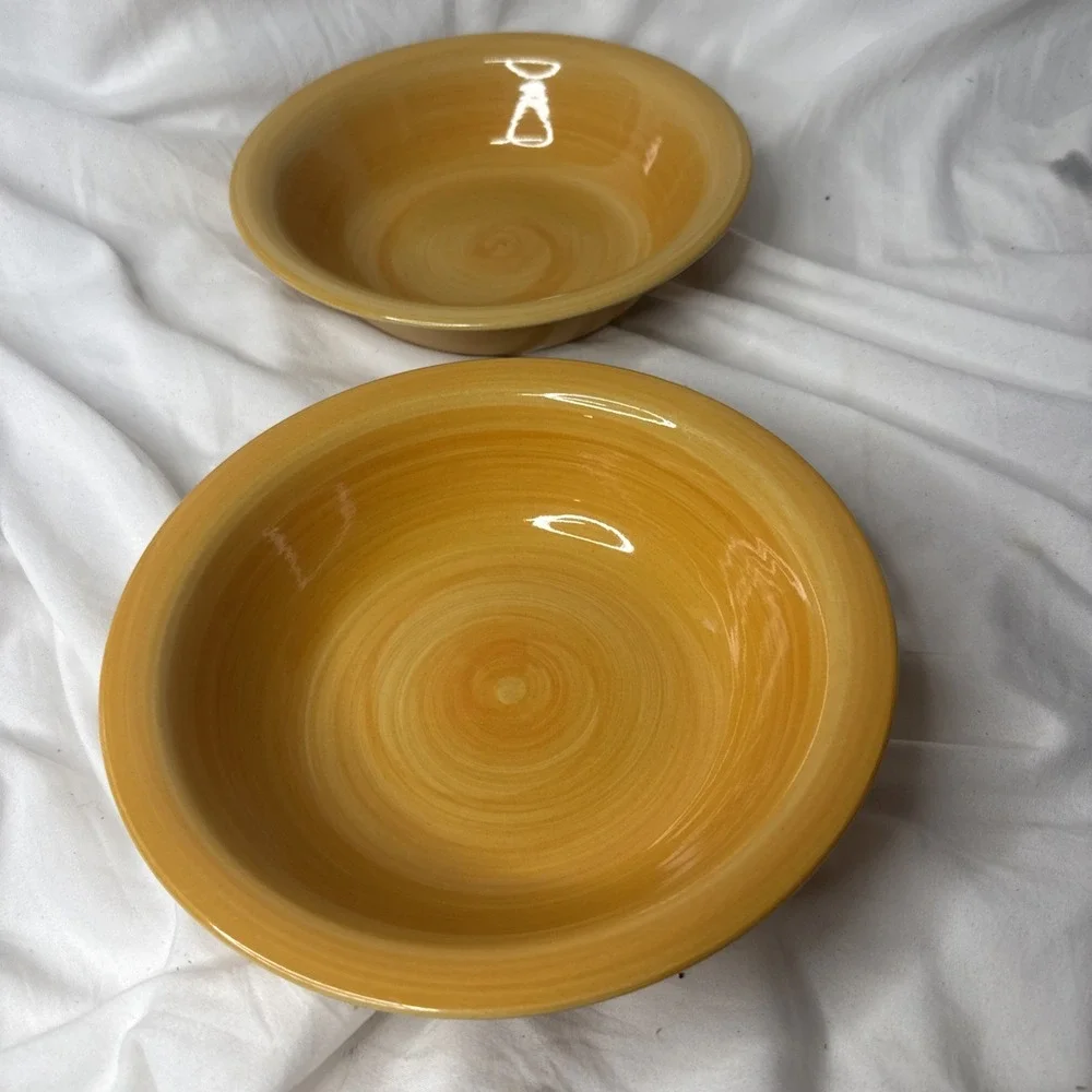 CITRUS GROVE Gold Amber Yellow Swirl Pasta Soup Cereal Bow Hand Painted 2